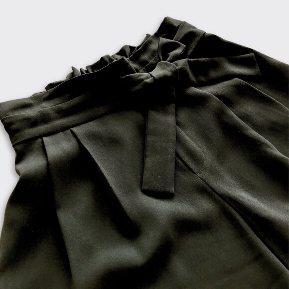 ZARA High Rise Wide Leg Cropped Pants XS Black Tie Waist Elastic Back - Picture 7 of 10